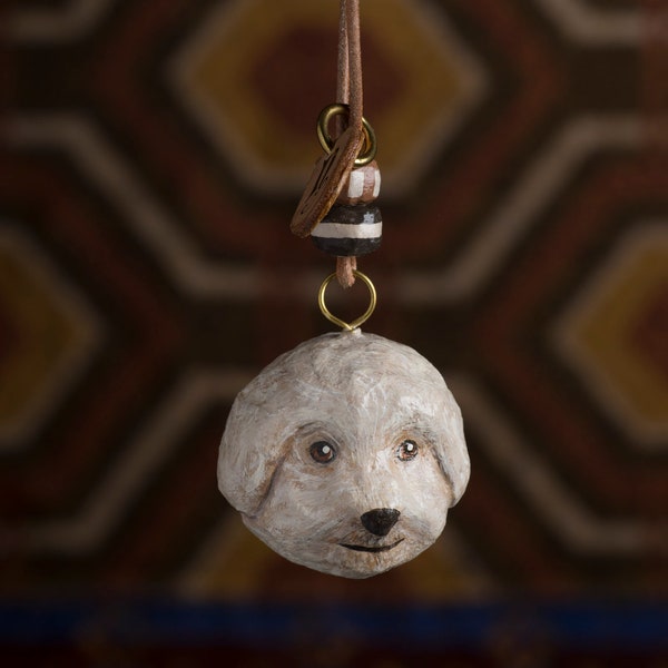 papier mâché, chien, collier, cuir, tête d’animal, collier animal, pendentif