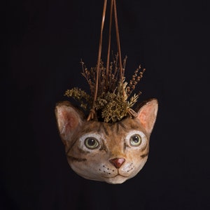 paper mache, cat, hanging vase, animal