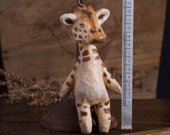 paper mache, giraffe, keychain, leather, animal, keyring