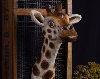 paper mache, giraffe, head wall mount, home decor, animal head, wall hanging