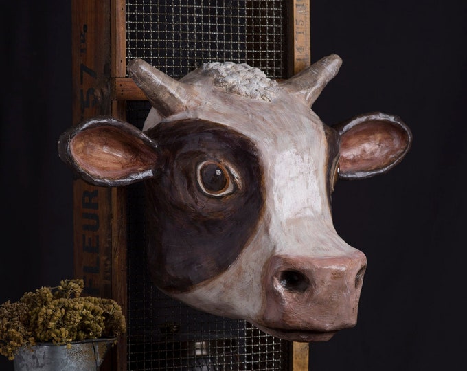 Paper Mache Cow Head Wall Mount Home Decor Animal Head Etsy