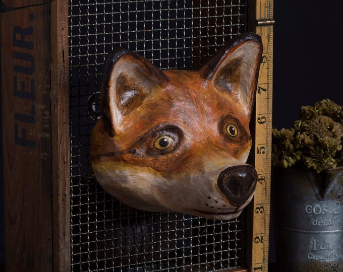 Paper Mache, Fox, Head Wall Mount, Home Decor, Animal Head, Wall