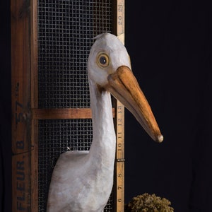 paper mache, pelican, head wall mount, home decor, animal head, wall hanging