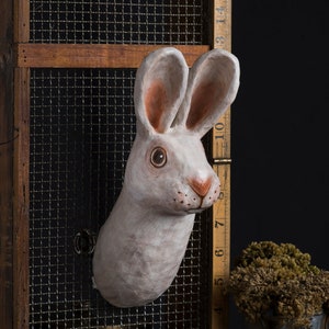 paper mache, rabbit, plant wall mount, home decor, wall hanging image 1