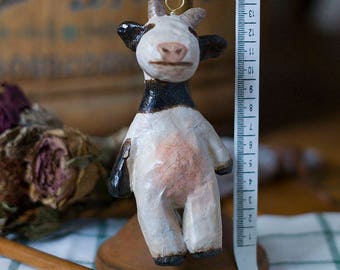 paper mache, cow, keychain, leather, animal, keyring