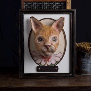 Cat paper mache w/ photo frame