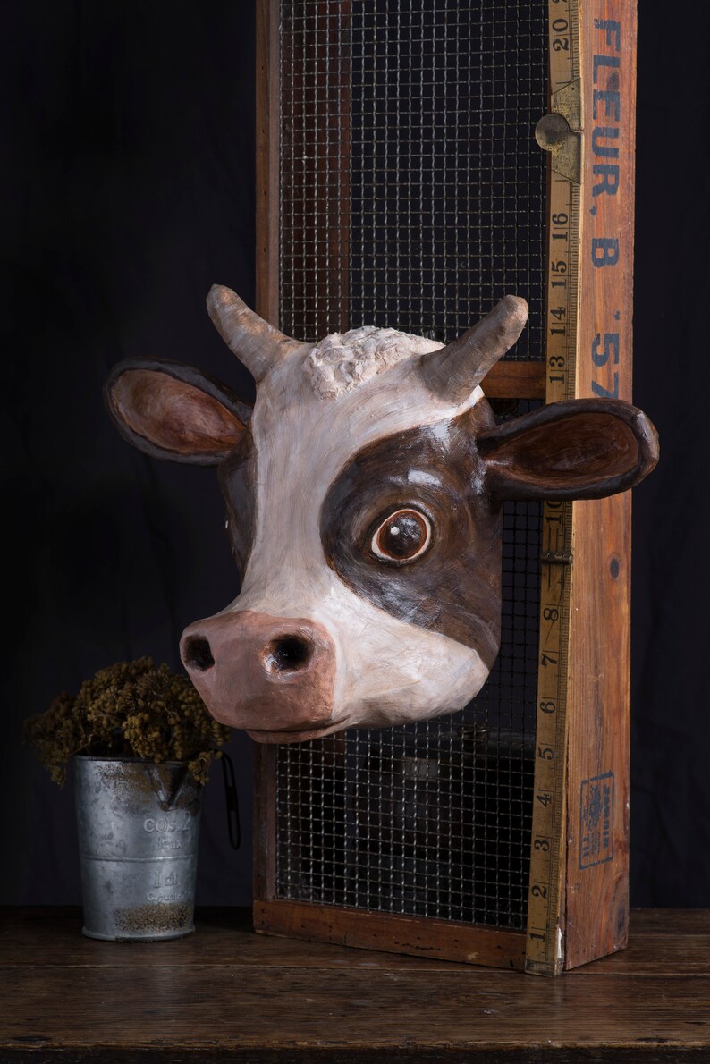 Paper Mache, Cow, Head Wall Mount, Home Decor, Animal Head, Wall