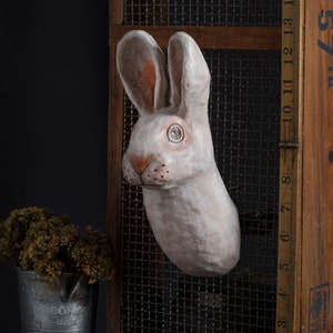 paper mache, rabbit, plant wall mount, home decor, wall hanging image 3