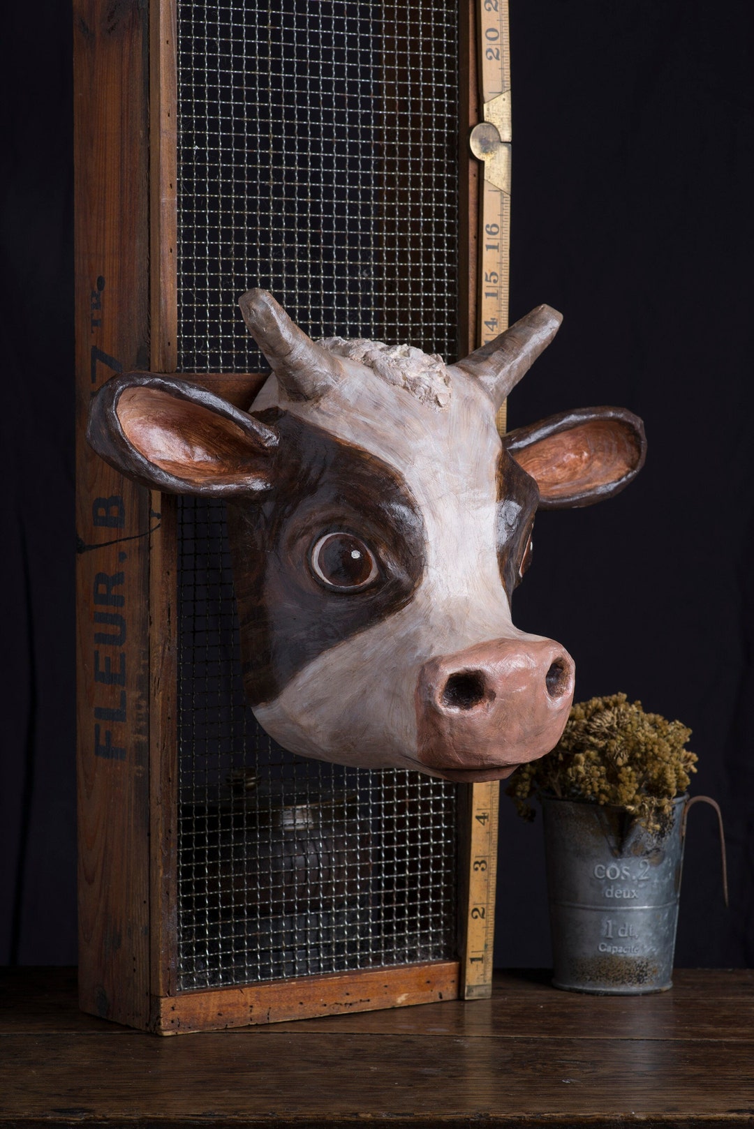 Paper Mache Cow Head Wall Mount Home Decor Animal Head Etsy UK