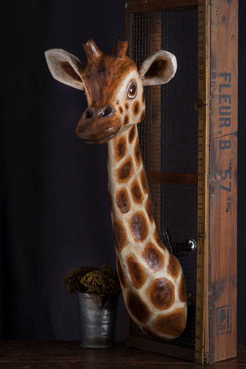 Paper Mache Giraffe Head Wall Mount Home Decor Animal Etsy