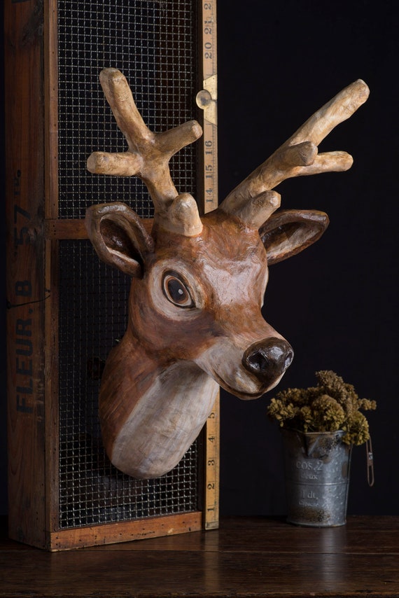 Paper Mache, Deer, Head Wall Mount, Home Decor, Animal Head, Wall Hanging -   Canada