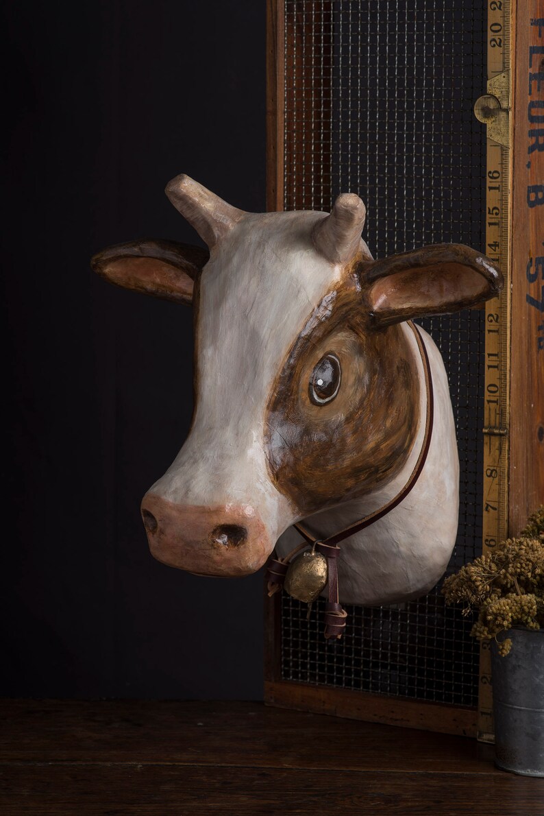 Paper mache cow head wall mount home decor animal head Etsy