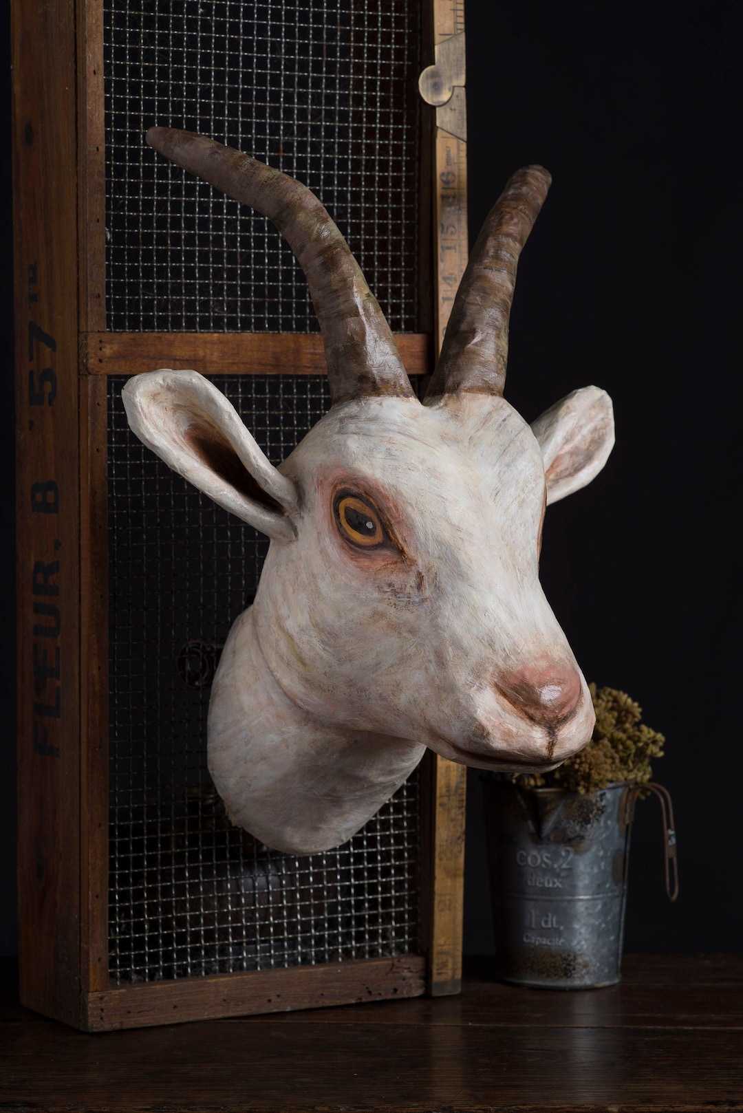 Paper Mache, Goat, Head Wall Mount, Home Decor, Animal Head, Wall