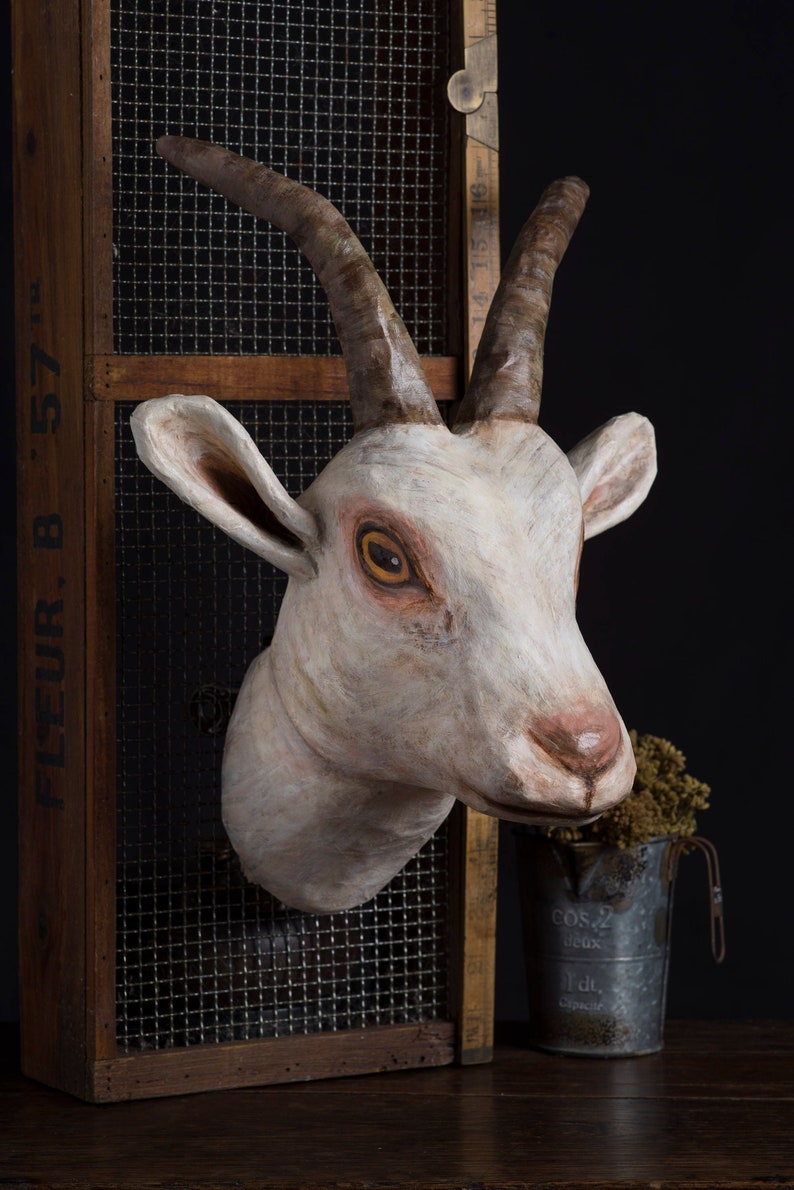 Paper Mache Goat Head Wall Mount Home Decor Animal Head Etsy
