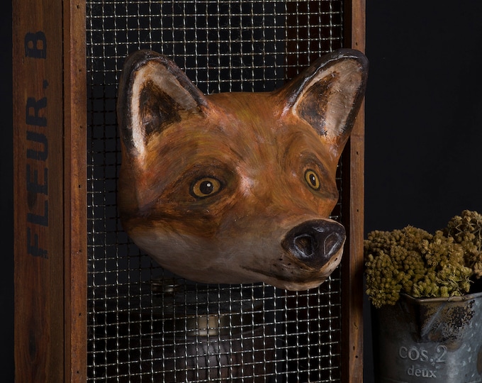 Paper Mache Fox Head Wall Mount Home Decor Animal Head Etsy