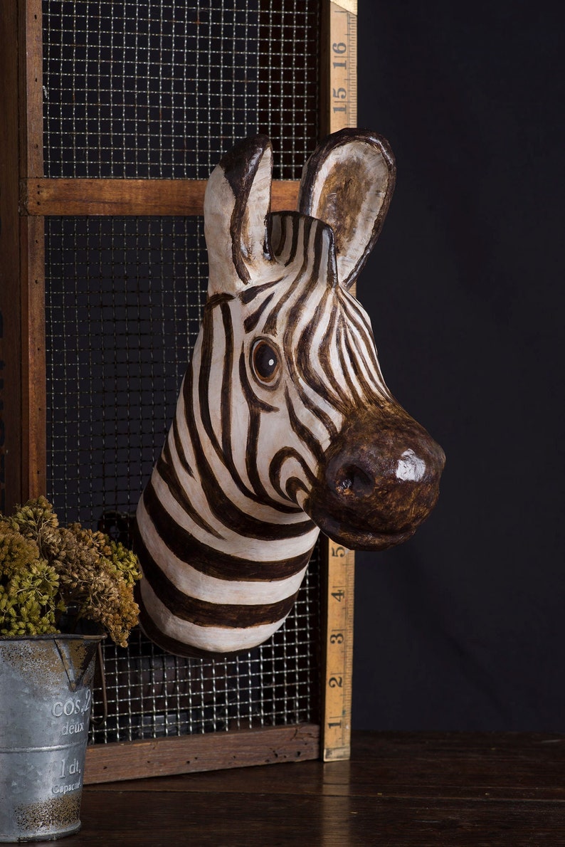 Paper mache zebra head wall mount home decor animal head