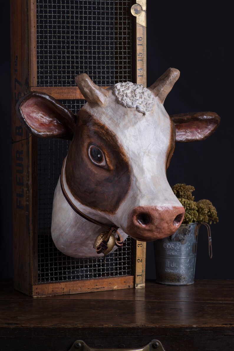 Paper Mache, Cow, Head Wall Mount, Home Decor, Animal Head, Wall