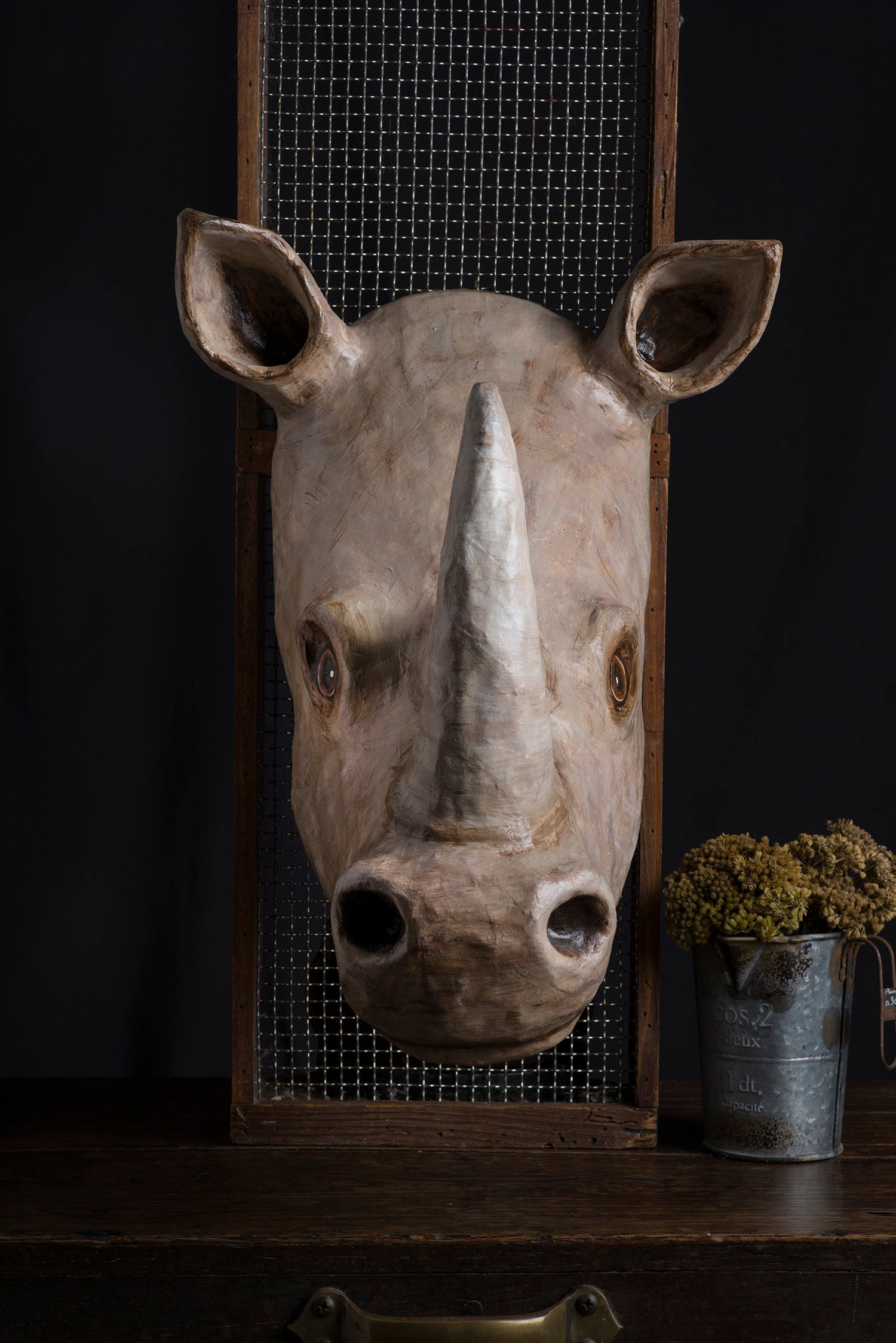 Paper Mache, Rhino Head Wall Mount, Home Decor, Animal Head, Wall
