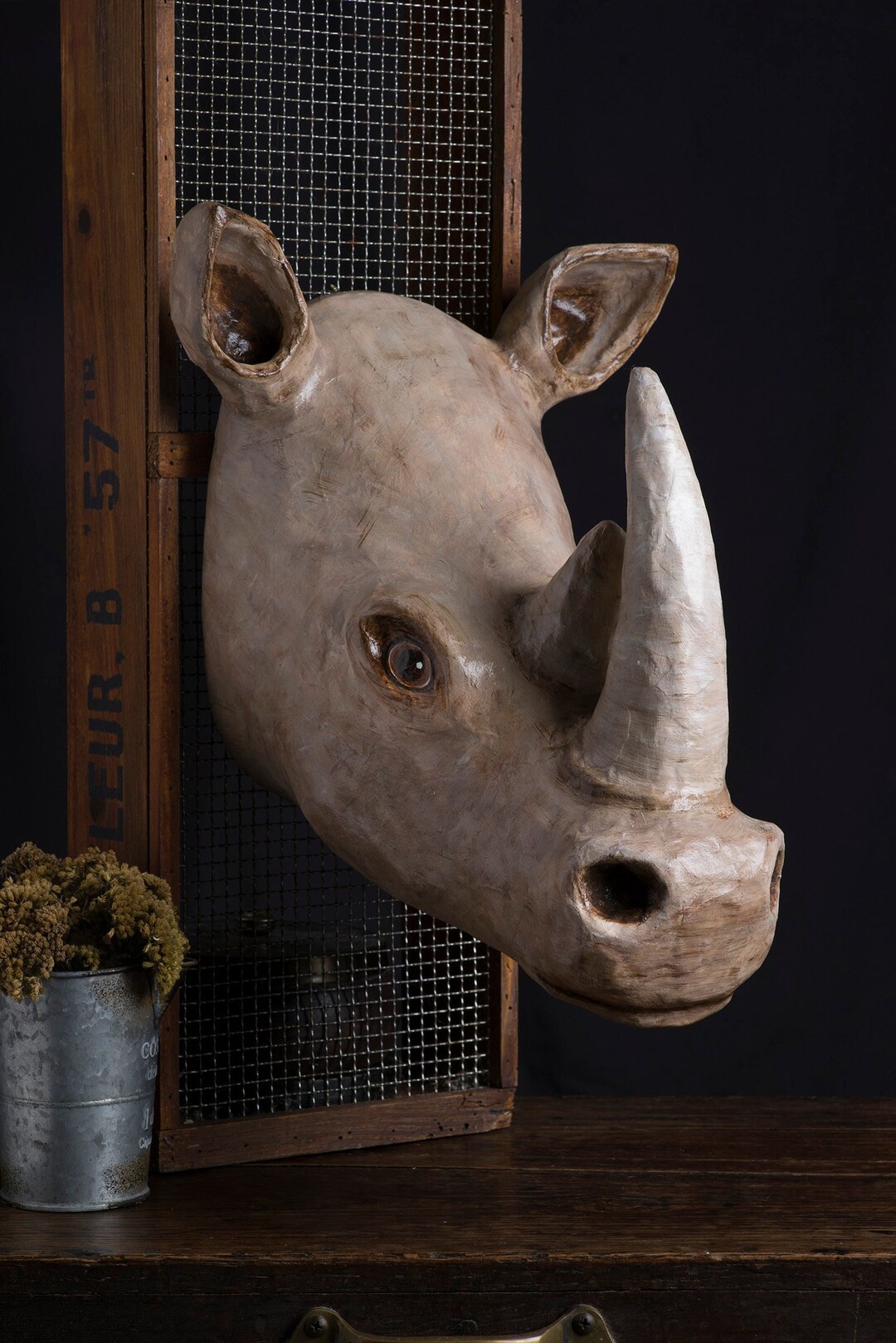 Paper Mache, Rhino Head Wall Mount, Home Decor, Animal Head, Wall