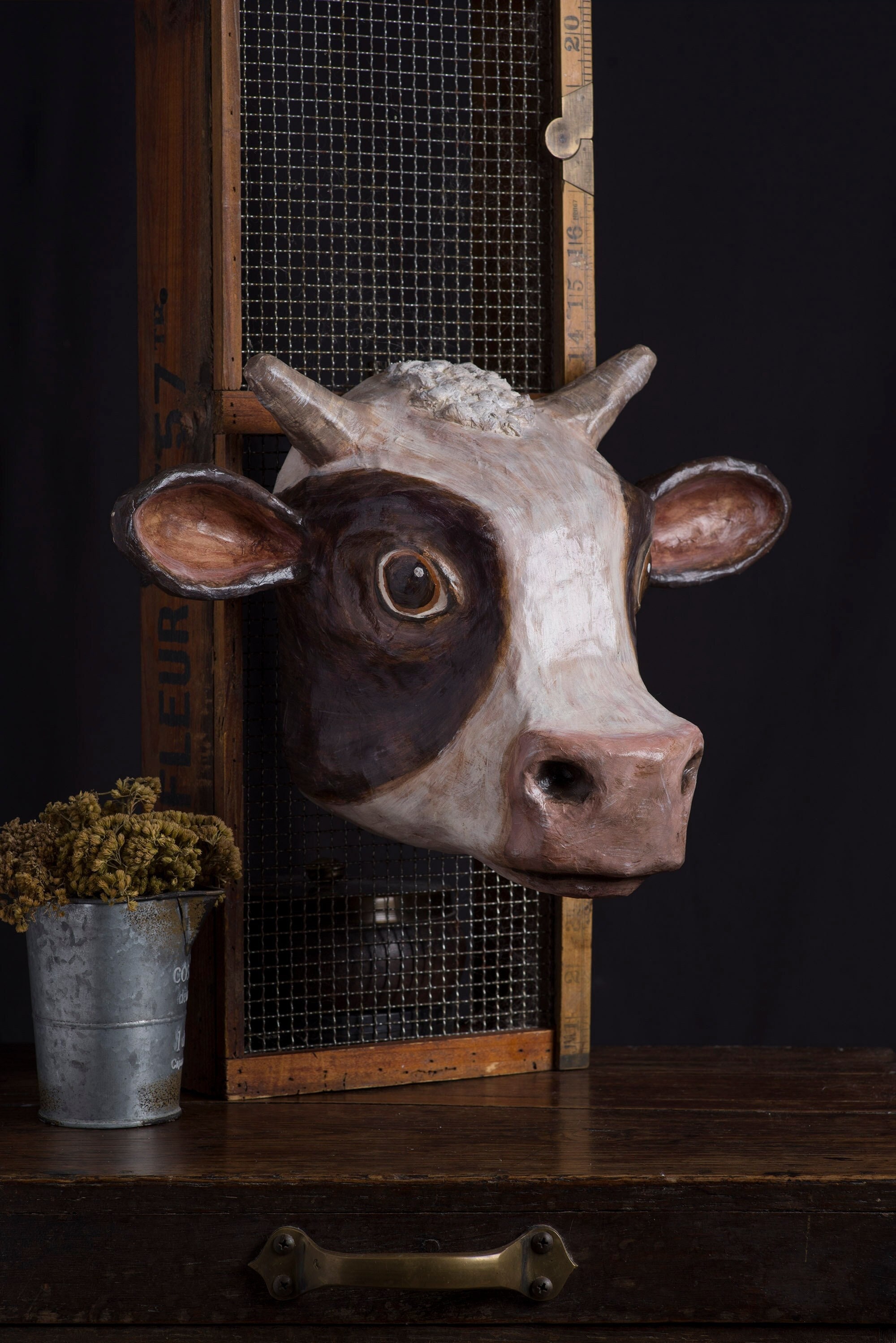 Paper Mache Cow Head Wall Mount Home Decor Animal Head Etsy
