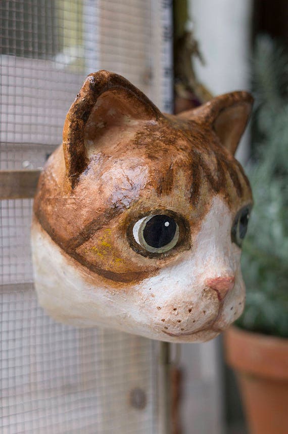 paper mache cat head wall mount home decor animal head Etsy