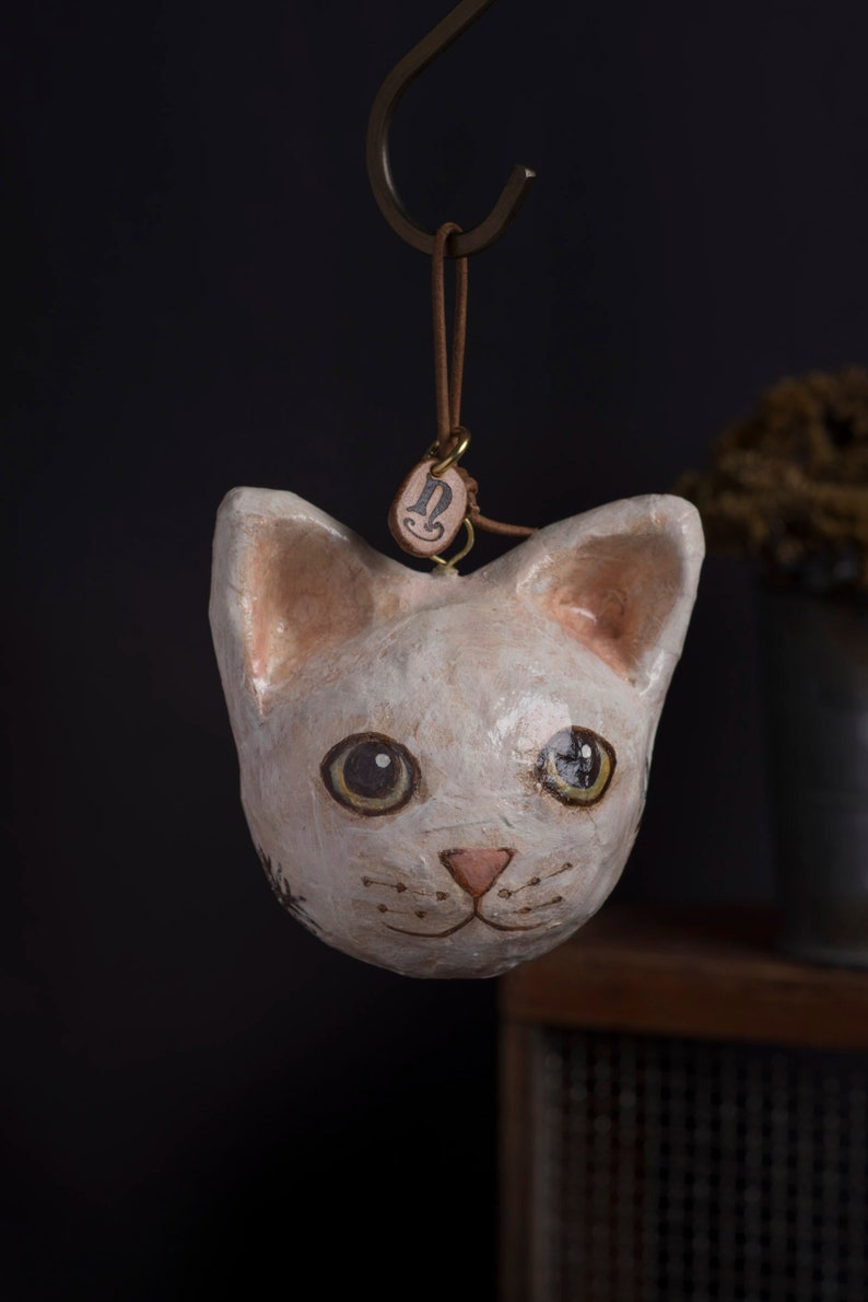Paper Mache Cat Ball Leather Animal Ornament Etsy