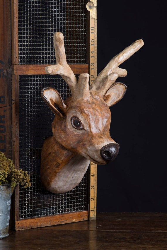 Paper Mache, Deer, Head Wall Mount, Home Decor, Animal Head, Wall Hanging 