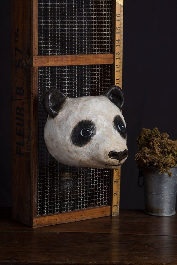 Paper Mache Panda Head Wall Mount Home Decor Animal Head Etsy