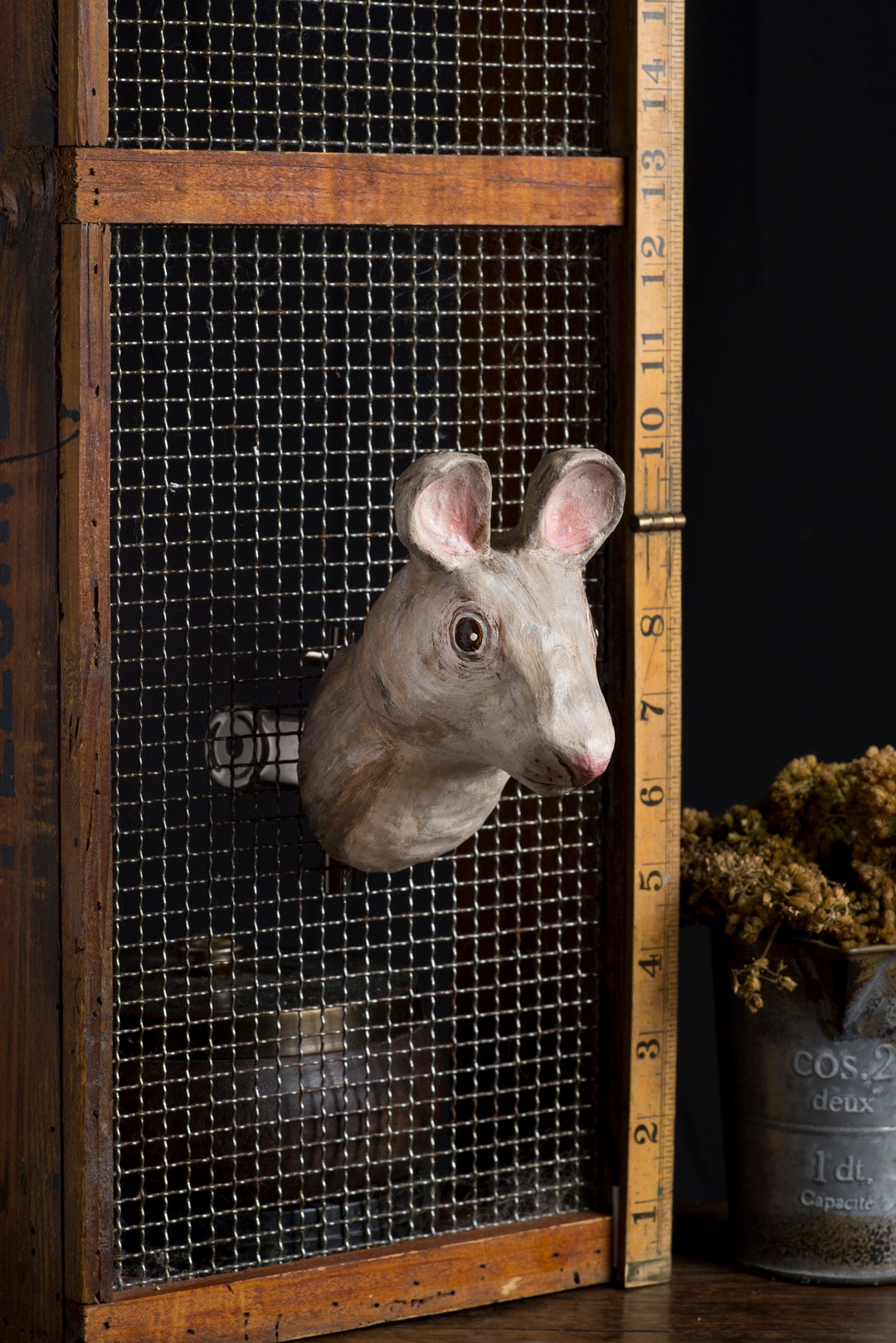 Paper Mache Mouse Head Wall Mount Home Decor Animal Head Etsy