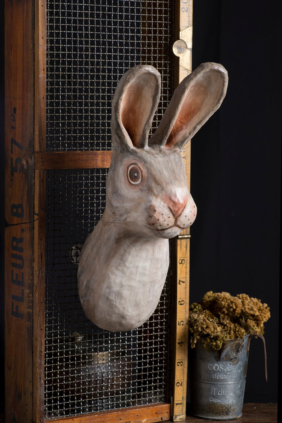 Paper Mache, Rabbit, Head Wall Mount, Home Decor, Animal Head, Wall