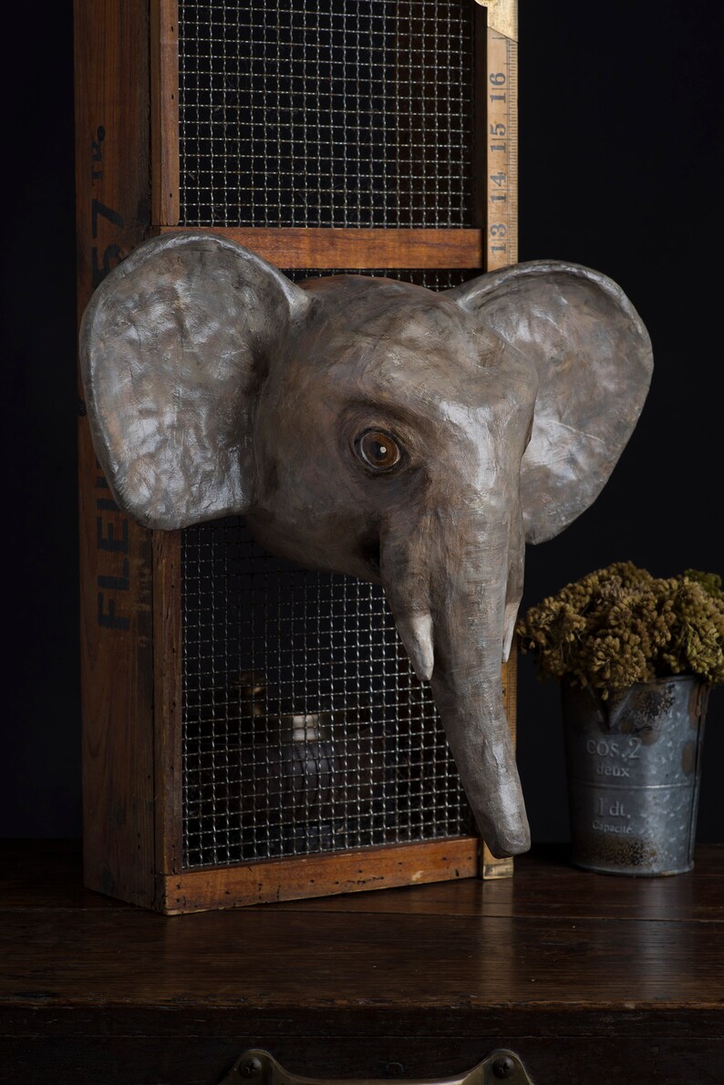 Paper mache elephant head wall mount home decor animal Etsy