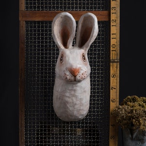 paper mache, rabbit, plant wall mount, home decor, wall hanging image 2