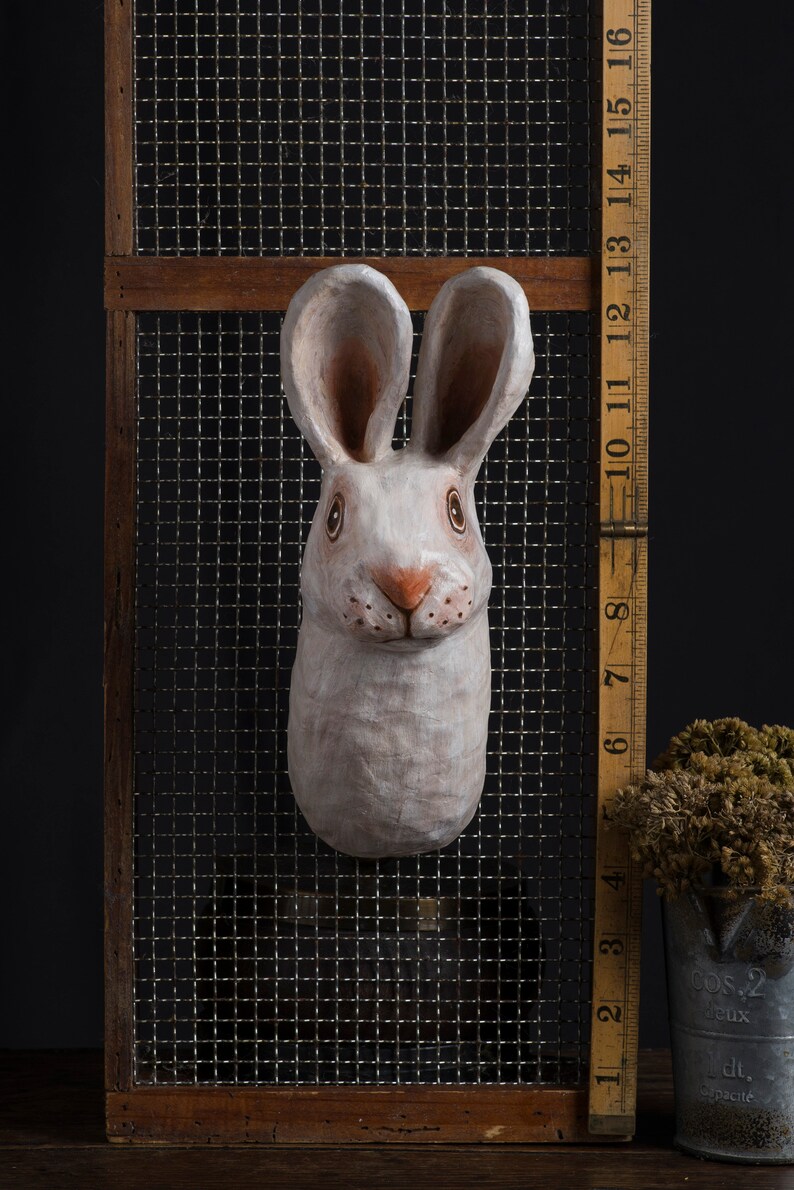 paper mache, rabbit, plant wall mount, home decor, wall hanging image 2