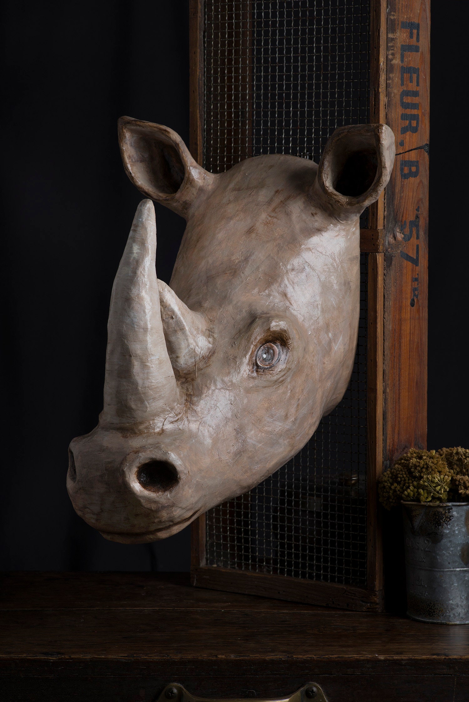Paper Mache, Rhino Head Wall Mount, Home Decor, Animal Head, Wall