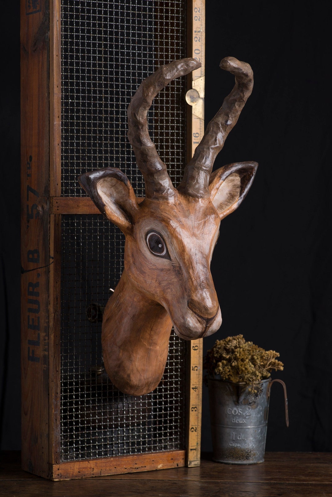 Paper Mache, Antelope Head Wall Mount, Home Decor, Animal Head, Wall