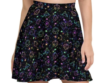 Rainbow Space D&D Dice Dragons Skater Skirt -  DnD skirt, Dungeons and Dragons, TTRPG skirt, Geeky gift, Nerdy gift, DnD gift, Plus size