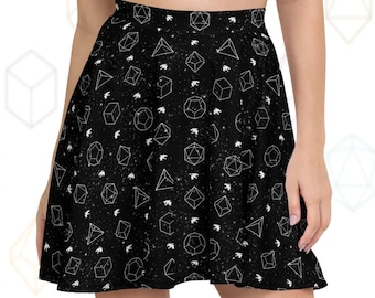 Starry Dice Skater Skirt - Hand-Drawn Dragon DnD TTRPG