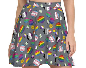 D&D Pride Dice Set Skater Skirt - DnD skirt, Dungeons and Dragons, Tabletop, RPG skirt, LGBTQ+ skirt, Pride skirt, Geeky gifts, Nerdy gifts