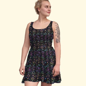 Rainbow Space D&D Dice Dragons Skater Dress - DnD dress, Dungeons and Dragons, Dice dress, RPG dress, D20 dress, Geeky gifts, Nerdy gifts