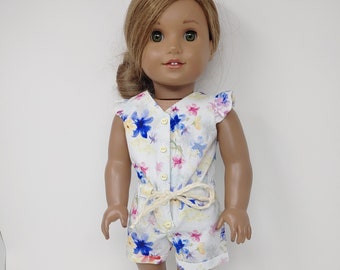 Fits like American doll clothes. 18 inch doll clothing. Floral romper