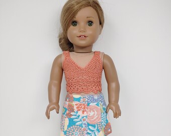 Fits like American doll clothes .18 inch doll clothes. 18 inch doll clothing.  Printed skirt