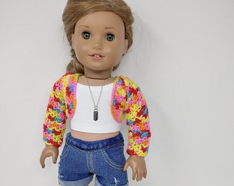 18 inch doll clothes. Fits like American doll clothing.  Varigated crop bolero sweater