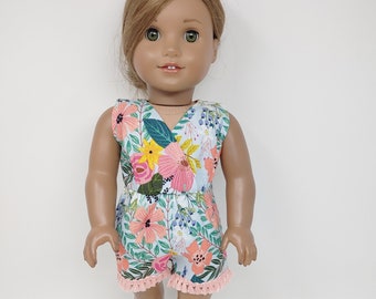 Fits like American doll clothes. 18 inch doll clothing. Floral shorts romper