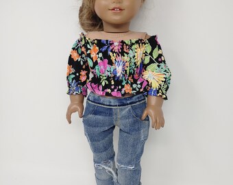 Fits like American doll clothing. 18 inch doll clothing. 18 inch doll clothes. Floral boho shirt