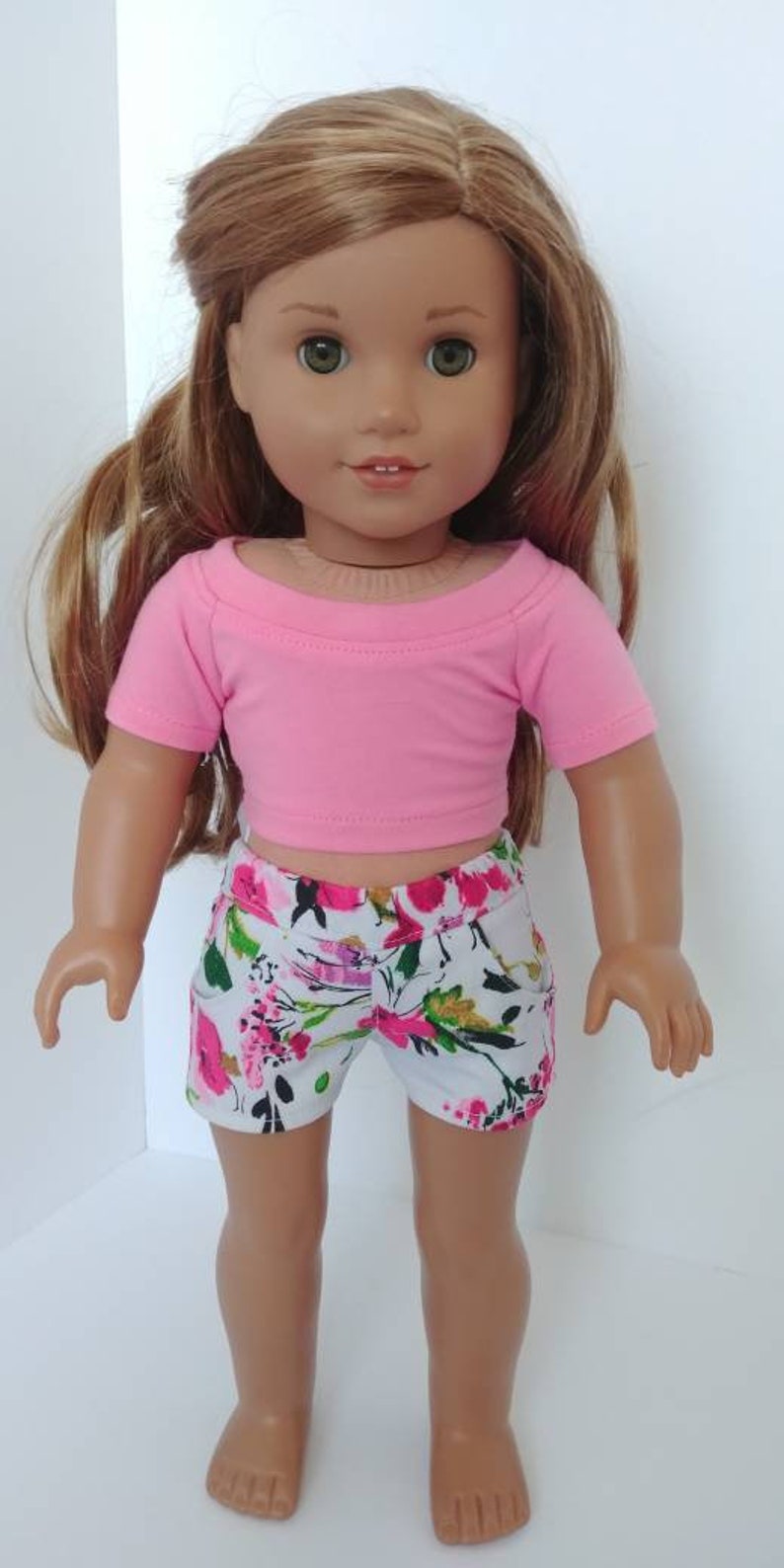 Gray Fushia floral jean shorts Doll Jeans shorts .18 inch doll clothes 18 inch doll clothing American girl