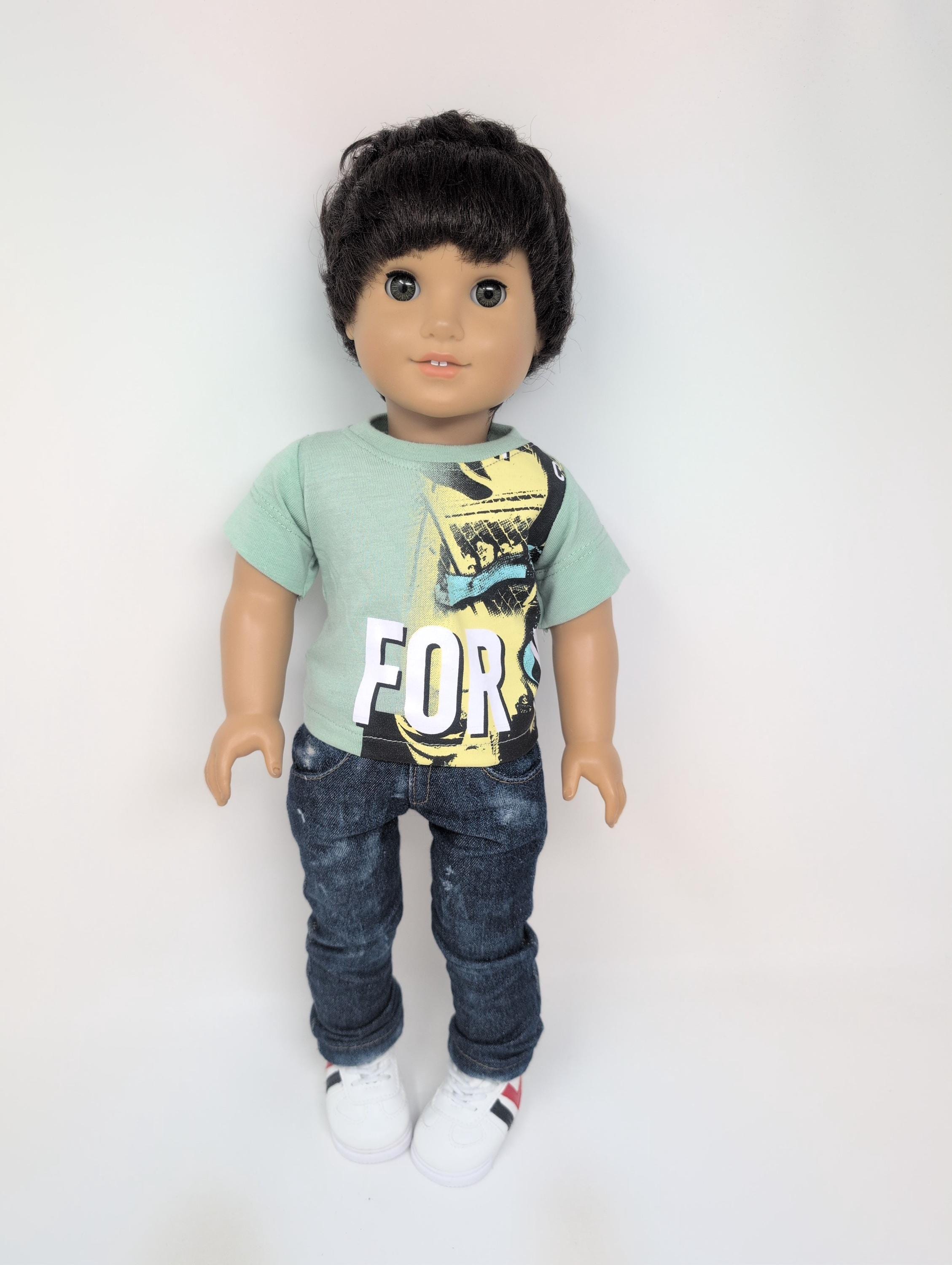 18インチ男の子用ドール用洋服：ミントプリントシャツ - Etsy 日本