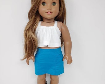 Doll skirt. Fits like American doll clothes .18 inch doll clothes. 18 inch doll clothing. Aqua skirt