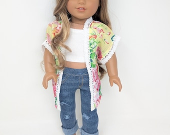 Fits like American doll clothing. 18 inch doll clothes. 18 inch doll clothing. Doll kimono style shirt