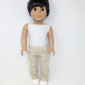 18 Inch Doll Beige Pants: Elastic Waist, Topstitching Detail