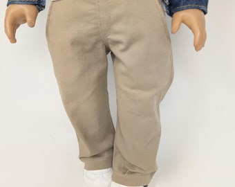 Boy or girl doll pants. 18 inch doll clothes.. Fits like American doll clothing. 18 inch doll clothes. Khaki pants